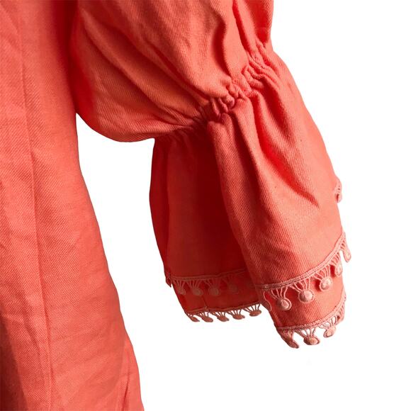 Paris Susan Sutherland Linen Blouse XL Coral Embroidered - Picture 4 of 16